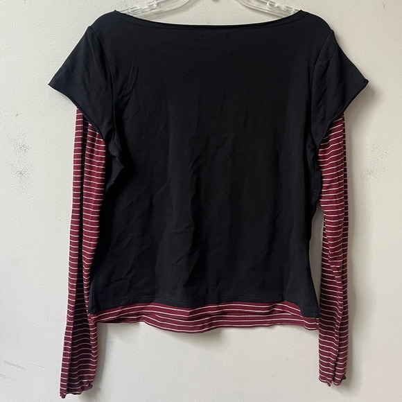 Wild Fable Long Sleeve Layered T Shirt Top Womens Large Black Burgundy Stripes - Picture 4 of 9